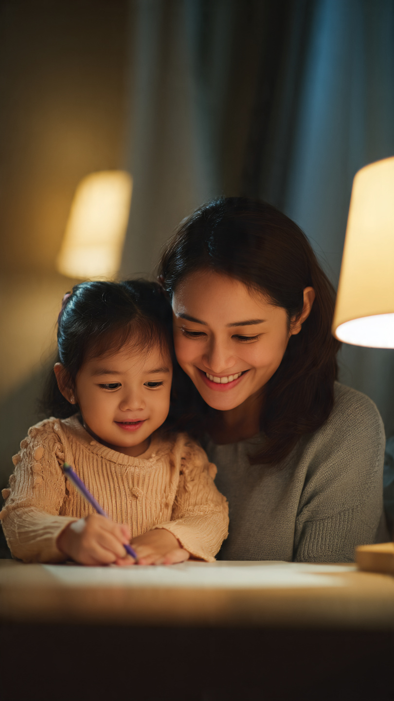 Caring nanny with child