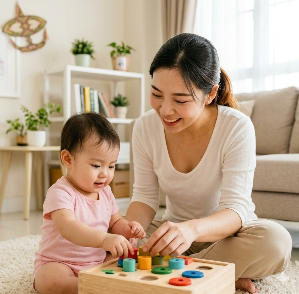 Caring nanny with child